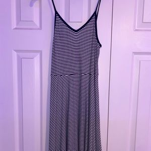 navy and white strip dress